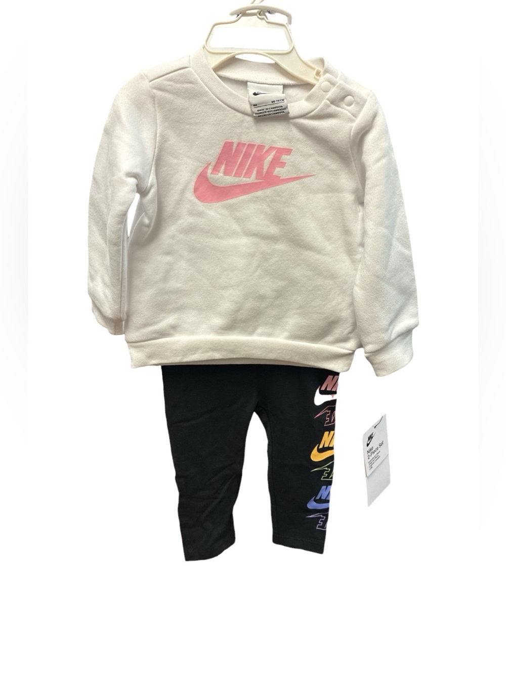 Nike Girls White Sweatshirt and Black Leggings Set 9 months